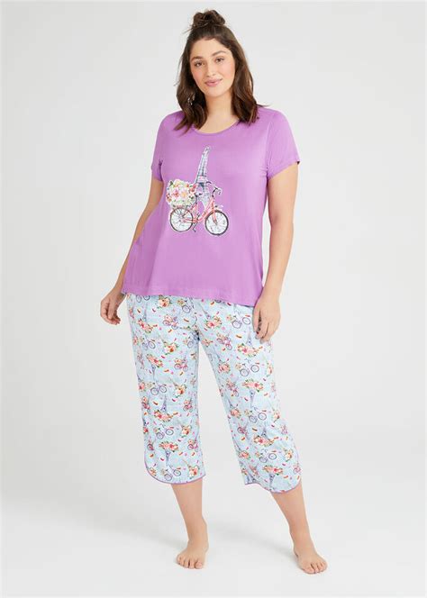 Shop Plus Size Bamboo Paris Pyjama 34 Pant In Print Taking Shape Au