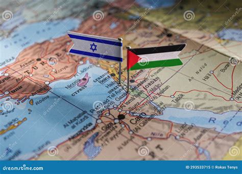 Flagi Israela I Palestyny Na Mapie Geopolitycznej Strefa Gazy I