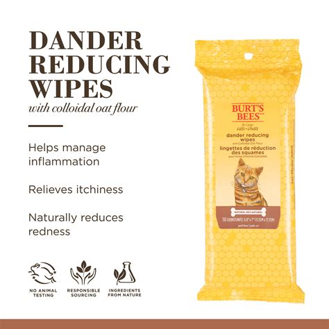 Burt’s Bees Dander Reducing Unscented Grooming Wipes for Cats, 50 Wipes
