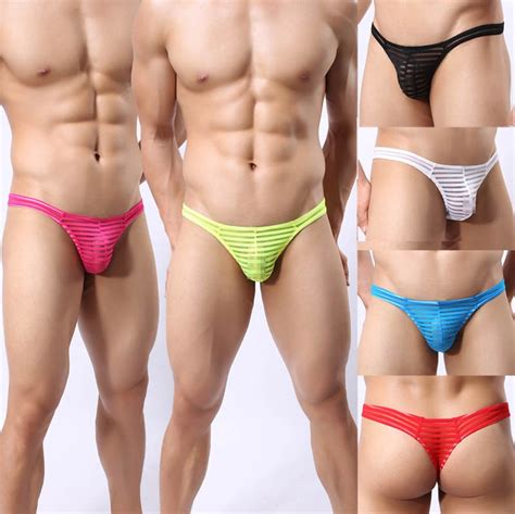 Update Men S Solid Mesh Striped Thong Spun Yarn Bikini Tanga Underwear