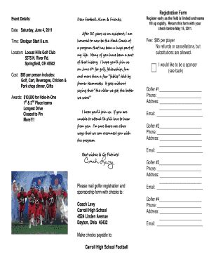 Fillable Online Carrollhs Please Mail Golfer Registration And