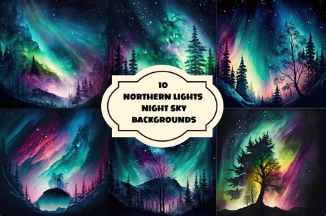 Northern Lights Wallpaper Backgrounds, Night Sky Digital Paper Pack ...