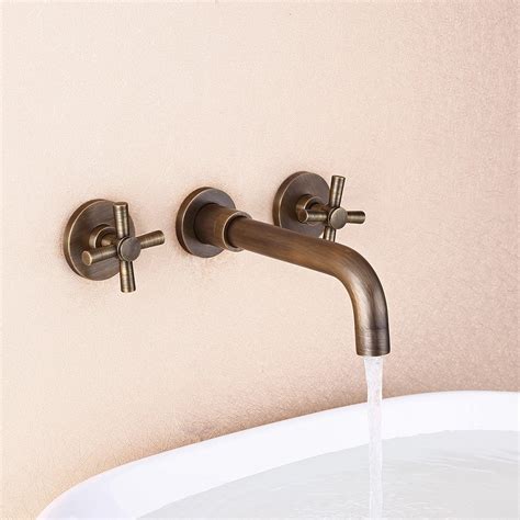 Melro Classic Wall Mounted Double Cross Handle Bathroom Basin Mixer Tap