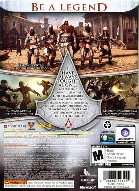 Assassin S Creed Brotherhood 2010 Xbox 360 Box Cover Art Mobygames