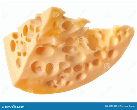 Slice Of Delicious Yellow Cheese With Round Holes Isolated On White