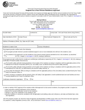 Fillable Online HSC Program Request For A Four Person Residence