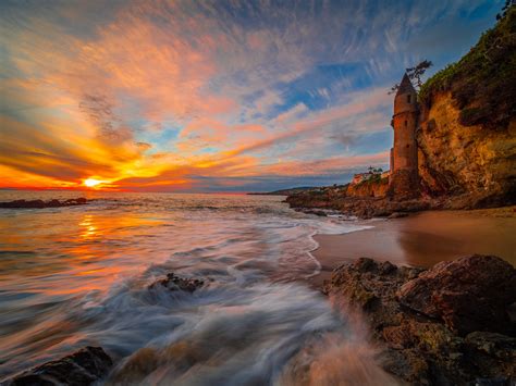 Laguna Beach Victoria Beach Castle Epic Sunset Brilliant Red Orange