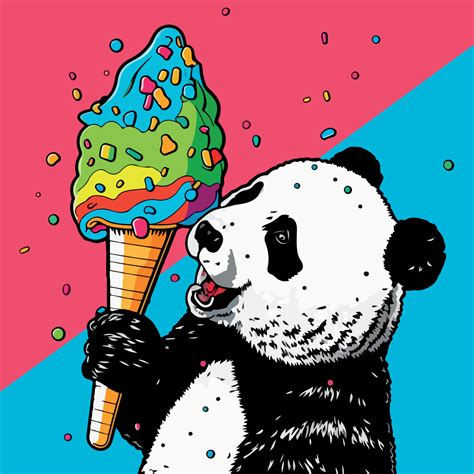 Colorful panda eating candy or ice cream pop art vector illustration ...