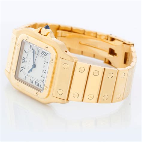 Cartier Santos Men S K Yellow Gold Watch W C At Stdibs