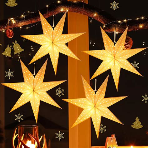 Amazon 4 Pack Seven Pointed Star Lighted Paper Lanterns Christmas