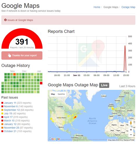 A Google Map showing live Google Map outage reports : r/google