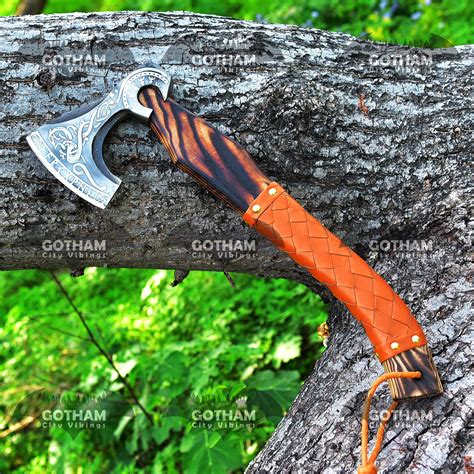 Custom Hand Forged High Carbon Steel Hunting Axe With Beautiful Leather