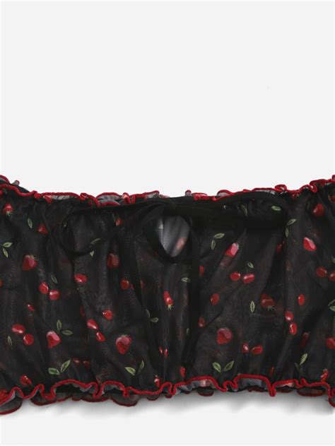 Is That The New Kawaii Romwe X Gabiciamp Cherry Strawberry Print Mesh Frill Tie Side Lingerie