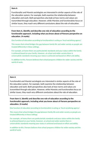 Functionalist Views On Education Aqa Sociology Teaching Resources