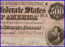 1864 $500 Dollar Bill Confederate States Note CIVIL War Paper Money T ...