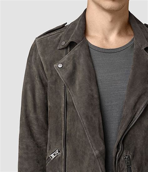 Allsaints Us Mens Takeo Suede Biker Jacket Anthracite Grey Stylish