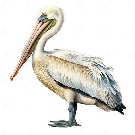 Highly Detailed Illustration Of A White Pelican With A Big Beak Stock