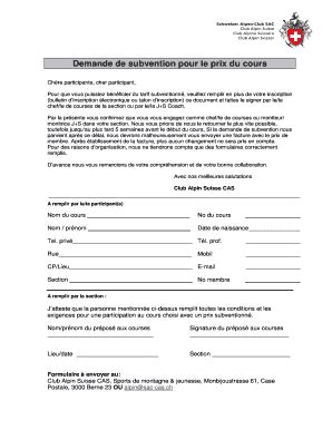 Fillable Online Cas Jaman Demande De Subvention Pour Le Prix Du Cours