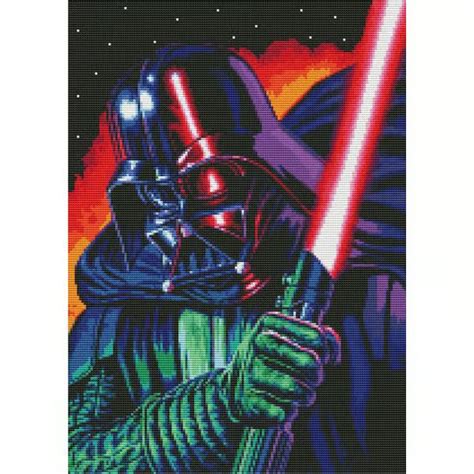 A Star Wars Cross Stitch Pattern With A Darth Vader Holding A Light Saber