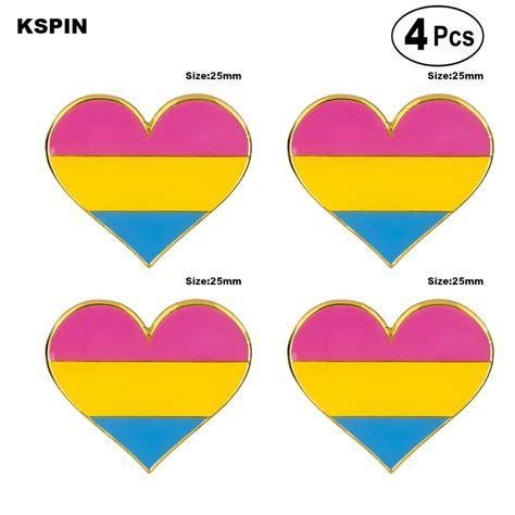 Pansexual Pride Heart Shaped Pin Lapel Pin Badge Brooch Icons 4pcs