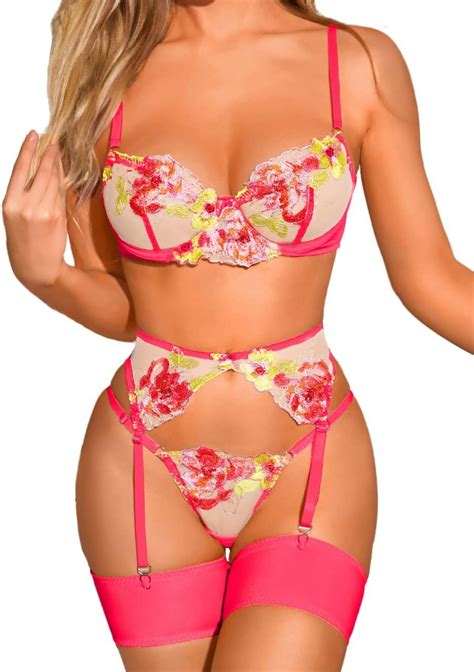 Floral Embroidered Underwire G String Garter Belt Pieces Lingerie Walmart