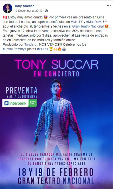 Tony Succar Anuncia Su Primer Concierto En El Per