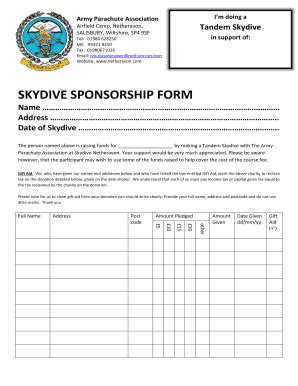 Fillable Online Bsponsorship Formb Army Parachute Association Fax