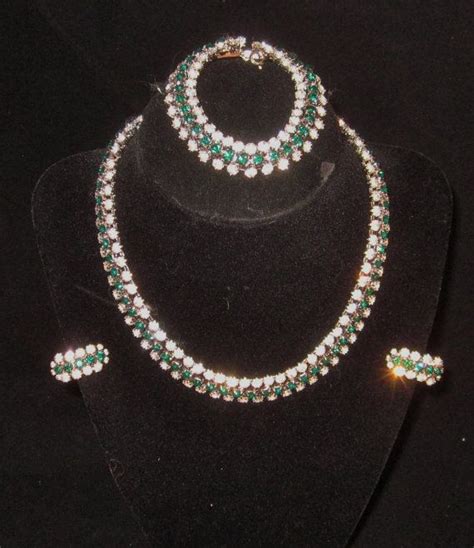 Vintage Kramer Ny Green Rhinestone Parure Set Kramer Necklace Etsy