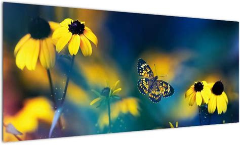 Domali Obraz Żółty Motyl Z Kwiatami Jednoczęściowy 100X40 Cm 74258