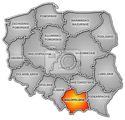 Obraz Mapa Polski woj małopolskie podział administracyjny na wymiar