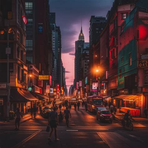 Premium AI Image Vibrant Cityscapes At Dusk