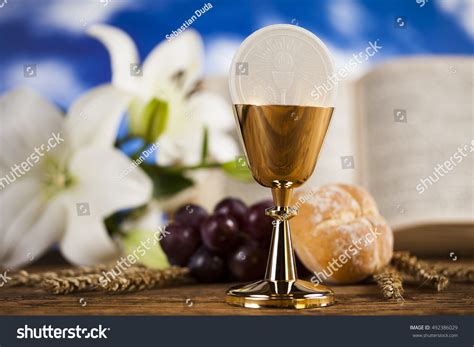 Holy Communion Bread Wine Christianity Religion Stock Photo 492386029