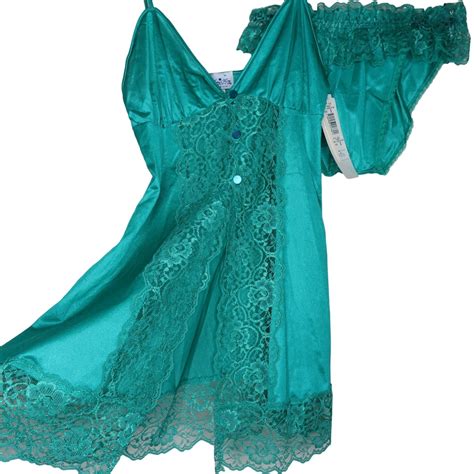 Vintage Nancy King Lingerie Nylon Chemise Set S Emerald Green Etsy