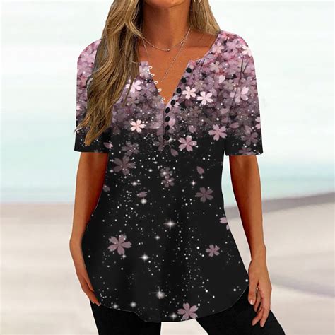 Awdenio Tops For Women Sale Fashion Casual Printing Shirts Short Sleeve