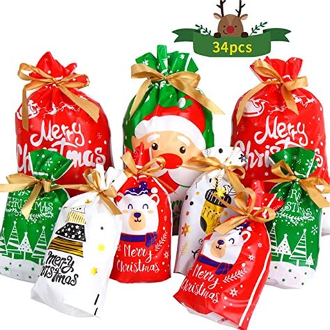 Derayee Christmas Drawstring Gift Bags Pieces Xmas Goody Bags