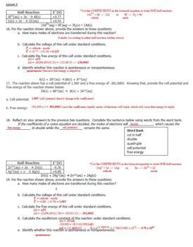 Ap Chemistry Electrochemistry Homework Handout With Answer Key By Chem