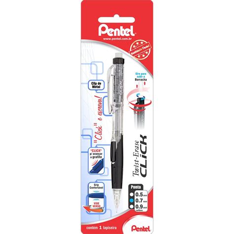 Lapiseira 0 7mm Twist Eraser Click Preta SM PD277 A6 Pentel BT 1 UN