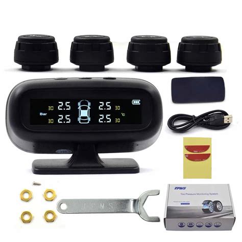 Smart Car Tpms Tyre Pressure Monitoring System Solar Power Digital Lcd