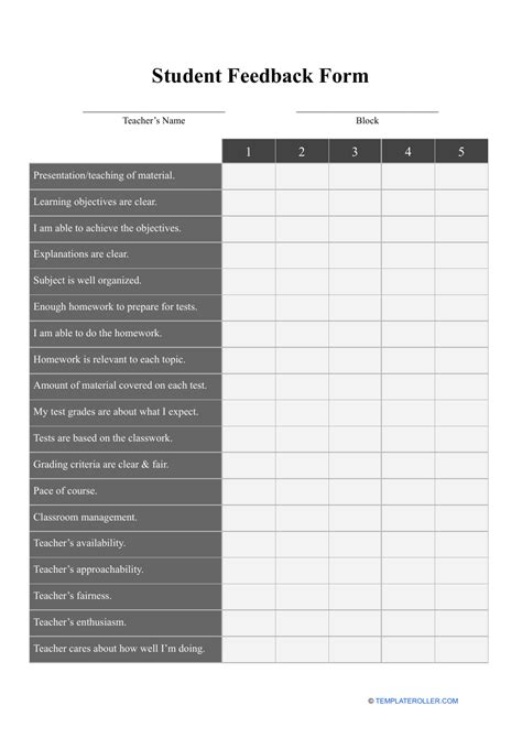 Student Feedback Form - Table - Fill Out, Sign Online and Download PDF ...