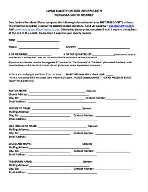 Fillable Online Lwml Society Officer Information Fax Email Print