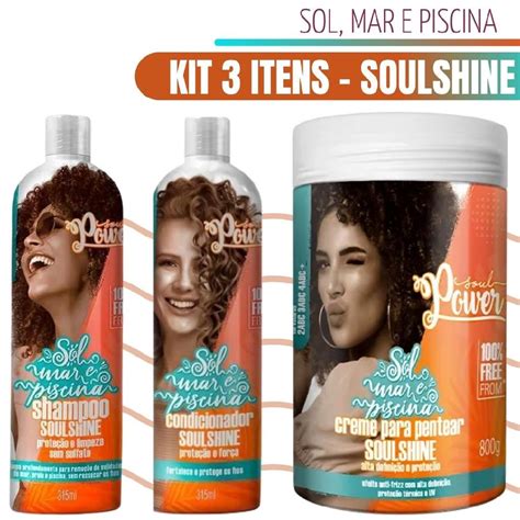 Kit Cabelo Cacheado Vegano Soul Power Sol Praia Mar Soulshine Shampoo