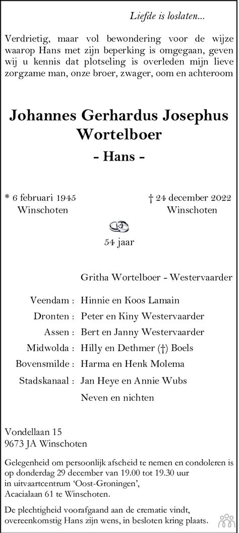 Johannes Gerhardus Josephus Hans Wortelboer 24 12 2022