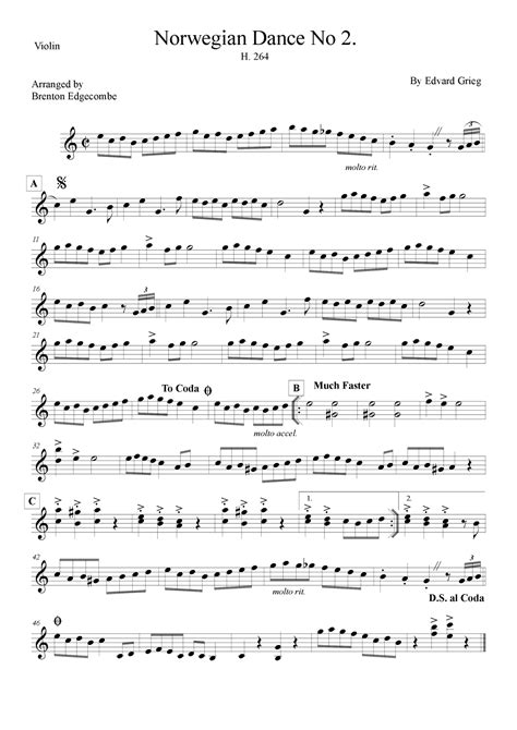 Norwegian Dance No H Sheet Music Edvard Grieg Instrumental Duet