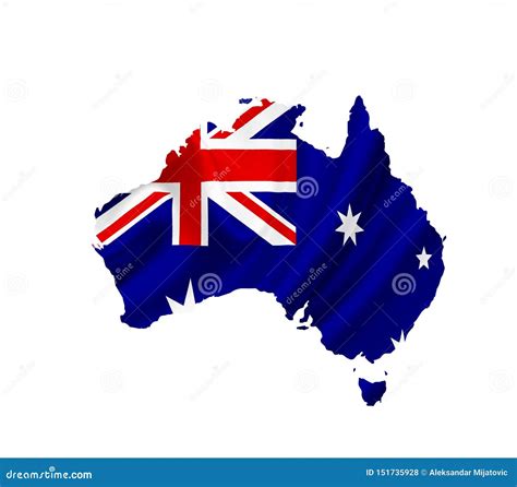 Mapa De Australia Con La Bandera Que Agita Aislada En Blanco Foto De