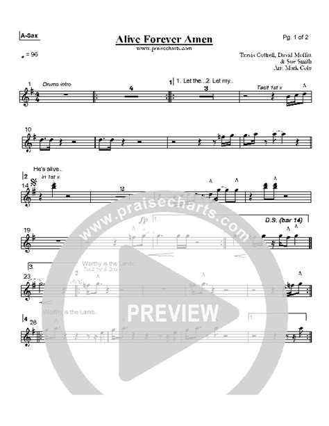 Alive Forever Amen Alto Sax Sheet Music Pdf Travis Cottrell Praisecharts