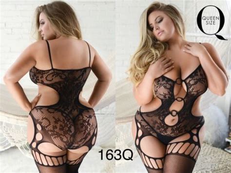 Bodysuit Body Stocking Queen Plus Size Lingerie Mesh Fishnet Garter Sexy Stretch Ebay
