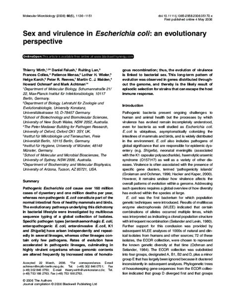 Pdf Sex And Virulence In Escherichia Coli An Evolutionary Perspective Martin Maiden