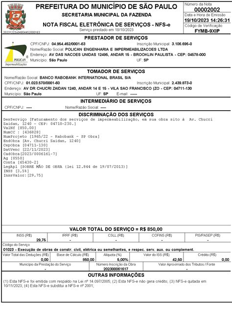 NF-e - Nota Fiscal Eletrônica de Serviços - São Paulo