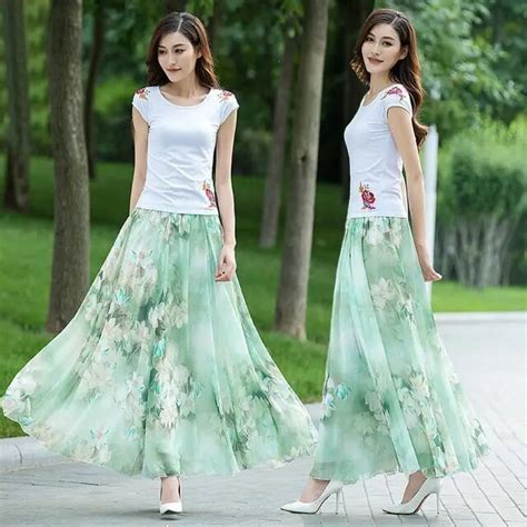 Summer Autumn New High Waist Skirts Womens Elastic Waist Full Long