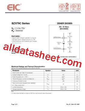 BZX79C3V6 Datasheet PDF EIC Discrete Semiconductors